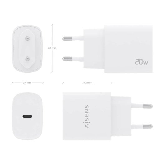 Aisens A110-0752 Cargador 20W USB-C PD3.0 1 Puerto 1xUSB-C Blanco