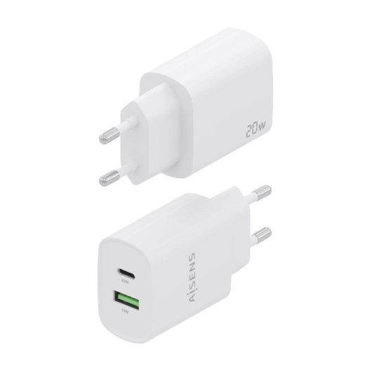 Aisens A110-0754 Cargador 20W 1xUSB-C PD3.0 1xUSB-A QC3.0 Blanco