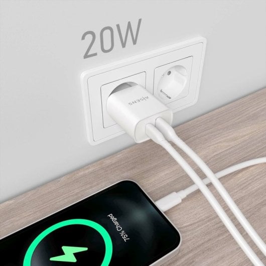 Aisens A110-0754 Cargador 20W 1xUSB-C PD3.0 1xUSB-A QC3.0 Blanco