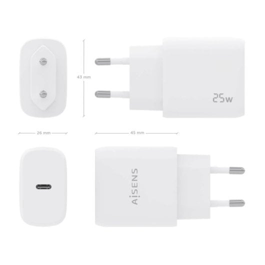 Aisens A110-0756 Cargador 25W USB-C PD3.0 1 Puerto 1xUSB-C Blanco