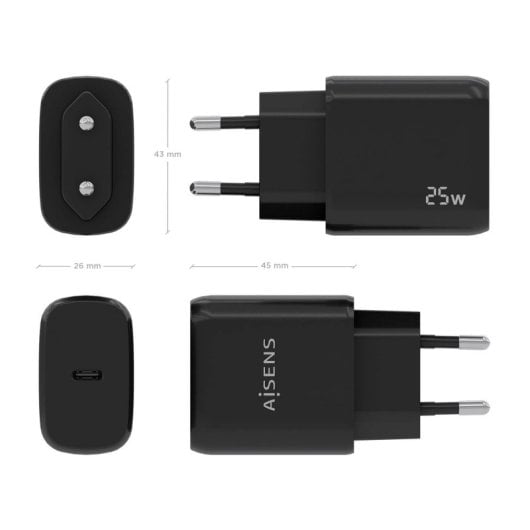 Aisens A110-0757 Cargador 25W USB-C PD3.0 1 Puerto 1xUSB-C Negro