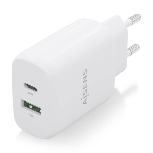 Aisens A110-0758 Cargador 25W 1xUSB-C PD3.0 1xUSB-A QC3.0 Blanco