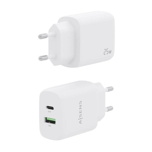 Aisens A110-0758 Cargador 25W 1xUSB-C PD3.0 1xUSB-A QC3.0 Blanco