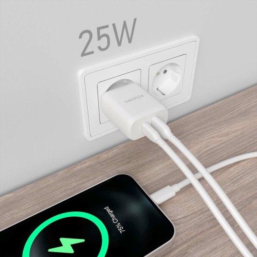 Aisens A110-0758 Cargador 25W 1xUSB-C PD3.0 1xUSB-A QC3.0 Blanco