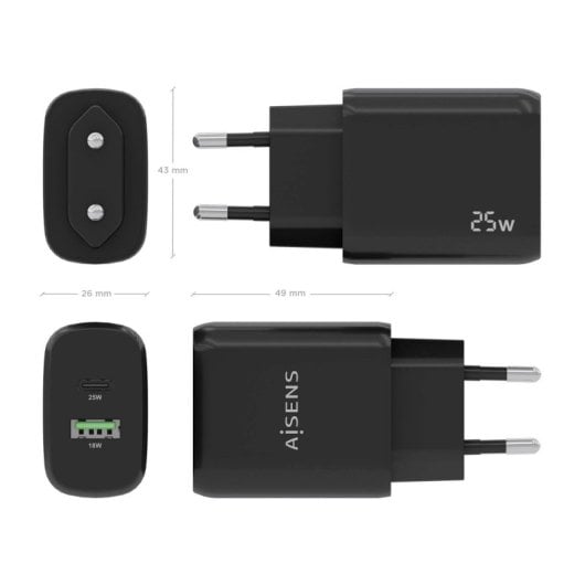 Chargeur Aisens A110-0759 25 W 1 x USB-C PD3.0 1 x USB-A QC3.0 Noir
