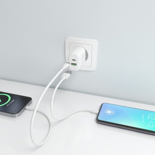 Aisens A110-0909 GaN-Ladegerät 20 W 1 x USB-C PD3.0 1 x USB-A QC3.0 Weiß