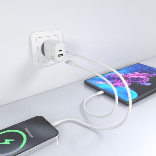 Aisens A110-0909 GaN-Ladegerät 20 W 1 x USB-C PD3.0 1 x USB-A QC3.0 Weiß