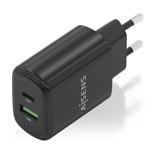 Chargeur Aisens A110-0910 GaN 20 W 1 x USB-C PD3.0 1 x USB-A QC3.0 Noir
