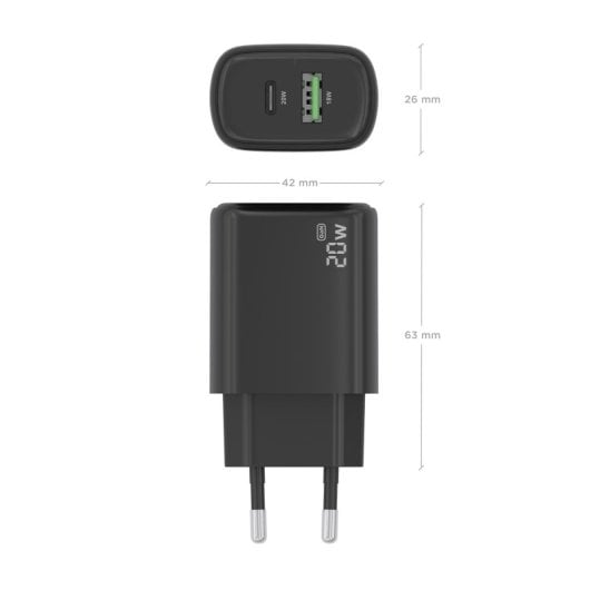 Chargeur Aisens A110-0910 GaN 20 W 1 x USB-C PD3.0 1 x USB-A QC3.0 Noir