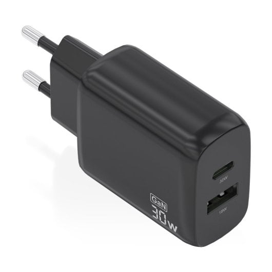 Aisens A110-0924 Cargador GaN 30W 1xUSB-C PD3.0 QC4.0 1xUSB-A QC3.0 Negro