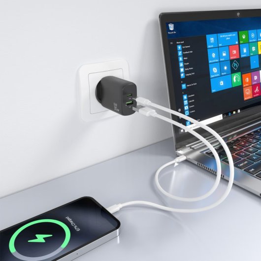 Aisens A110-0924 Cargador GaN 30W 1xUSB-C PD3.0 QC4.0 1xUSB-A QC3.0 Negro