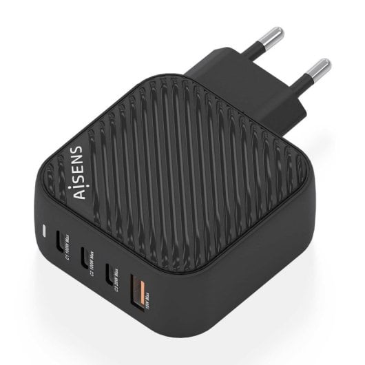 Aisens ASCH-100W4P029-BK Cargador GaN 100W 3xUSB-C PD3.0 QC4.0 1xUSB-A QC3.0 Negro