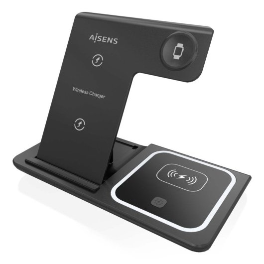 Aisens ASCH-15W3WC043-BK Cargador Inalámbrico USB-C 3 en 1 de 15W Negro