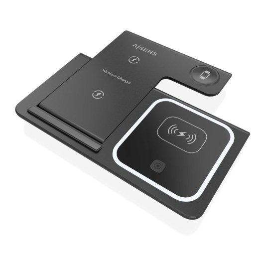 Aisens ASCH-15W3WC043-BK Cargador Inalámbrico USB-C 3 en 1 de 15W Negro