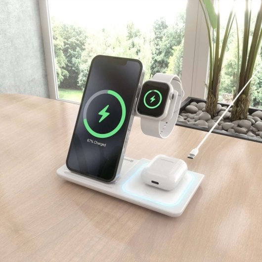 Aisens ASCH-15W3WC044-W Cargador Inalámbrico USB-C 3 en 1 de 15W Blanco