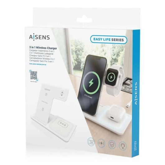 Aisens ASCH-15W3WC044-W Cargador Inalámbrico USB-C 3 en 1 de 15W Blanco