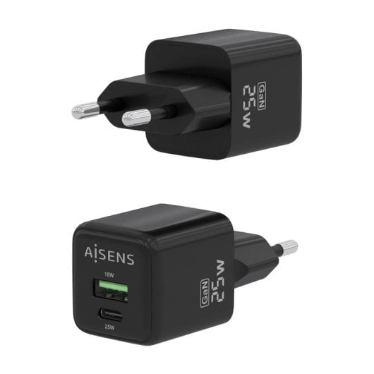 Caricabatterie Aisens ASCH-25W2P015-BK GaN 25W 1xUSB-C PD3.0 QC4.0 1xUSB-A QC3.0 Nero