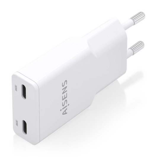 Aisens ASCH-30W2P048-W Ultra Slim GaN Ladegerät 30W 2xUSB-C PD3.0 QC4.0 Weiß