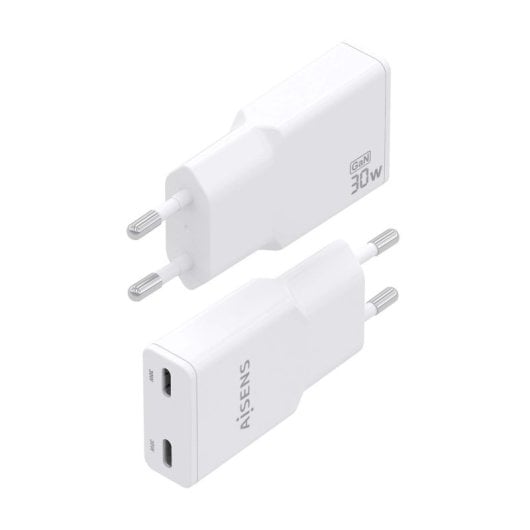 Aisens ASCH-30W2P048-W Ultra Slim GaN Ladegerät 30W 2xUSB-C PD3.0 QC4.0 Weiß