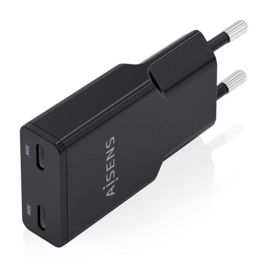 Aisens ASCH-30W2P049-BK Ultraflaches GaN-Ladegerät 30W 2xUSB-C PD3.0 QC4.0 Schwarz