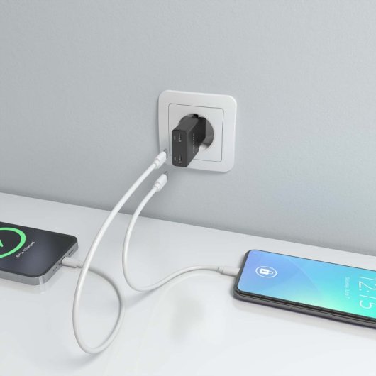 Aisens ASCH-30W2P049-BK Ultraflaches GaN-Ladegerät 30W 2xUSB-C PD3.0 QC4.0 Schwarz