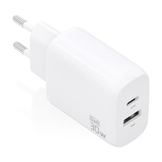 Aisens A110-0923 Cargador GaN 30W 1xUSB-C PD3.0 QC4.0 1xUSB-A QC3.0 Blanco