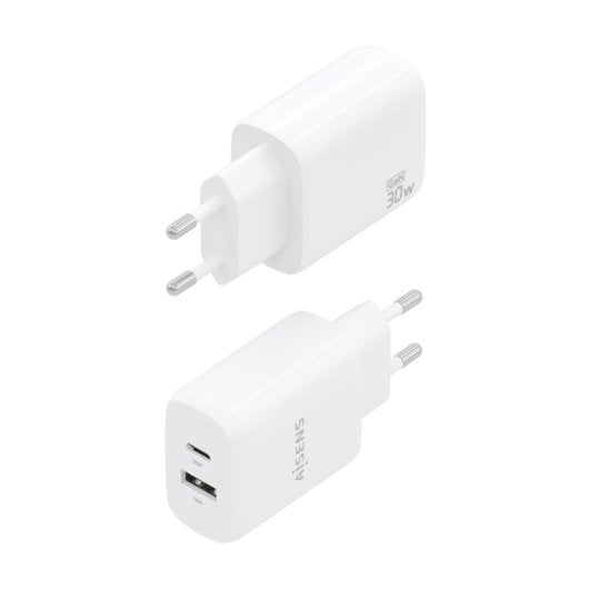Aisens A110-0923 Cargador GaN 30W 1xUSB-C PD3.0 QC4.0 1xUSB-A QC3.0 Blanco