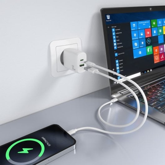 Aisens A110-0923 Cargador GaN 30W 1xUSB-C PD3.0 QC4.0 1xUSB-A QC3.0 Blanco