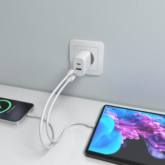 Aisens A110-0923 Cargador GaN 30W 1xUSB-C PD3.0 QC4.0 1xUSB-A QC3.0 Blanco