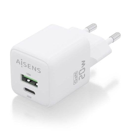 Aisens ASCH-20W2P010-W Cargador GaN 20W 1xUSB-C PD3.0 QC4.0 1xUSB-A QC3.0 Blanco