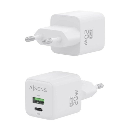 Aisens ASCH-20W2P010-W Cargador GaN 20W 1xUSB-C PD3.0 QC4.0 1xUSB-A QC3.0 Blanco