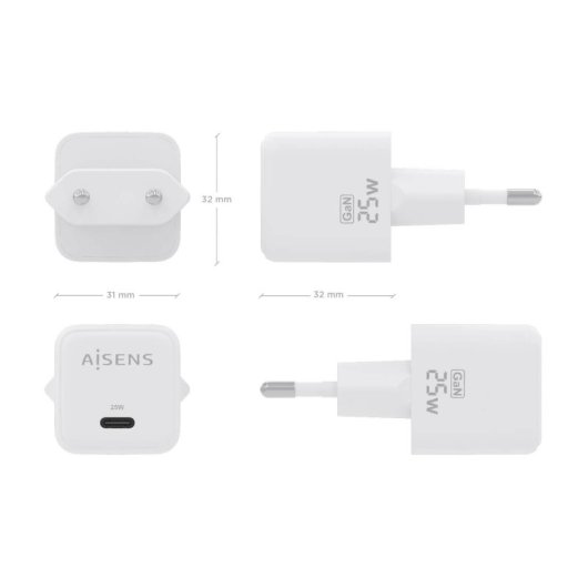 Aisens ASCH-25W1P012-W 25W GaN Ladegerät 1xUSB-C PD3.0 QC4.0 Weiß