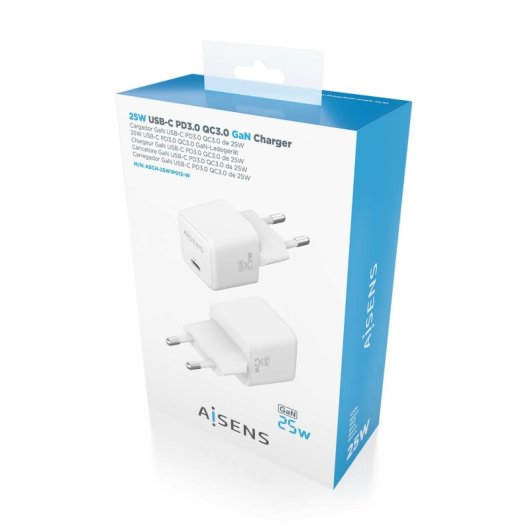 Aisens ASCH-25W1P012-W 25W GaN Ladegerät 1xUSB-C PD3.0 QC4.0 Weiß