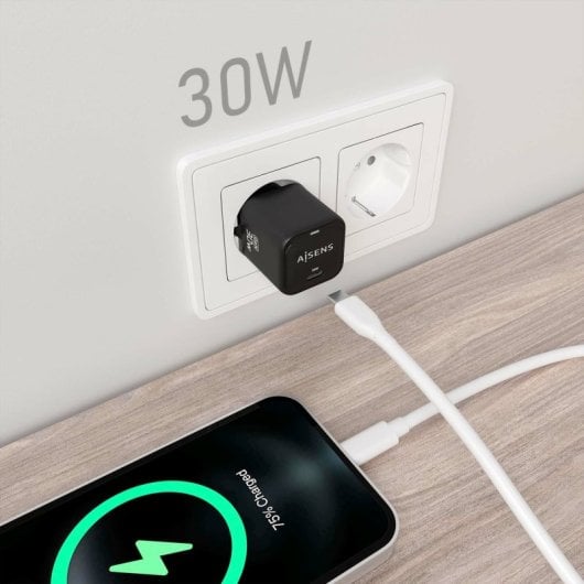 Aisens ASCH-30W1P019-BK GaN-Ladegerät 30W 1xUSB-C PD3.0 QC4.0 Schwarz