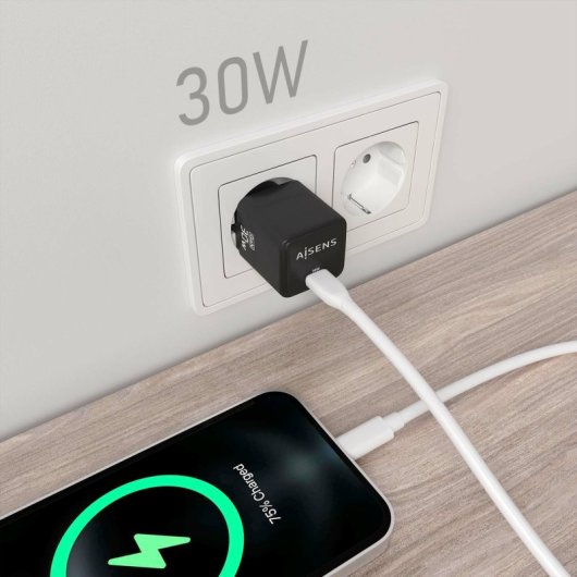 Chargeur Aisens ASCH-30W1P036-BK GaN 30 W 1 x USB-C PD3.0 QC4.0 Noir