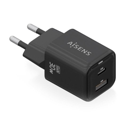 Aisens ASCH-30W2P021-BK Cargador GaN 30W 1xUSB-C PD3.0 QC4.0 1xUSB-A QC3.0 Negro