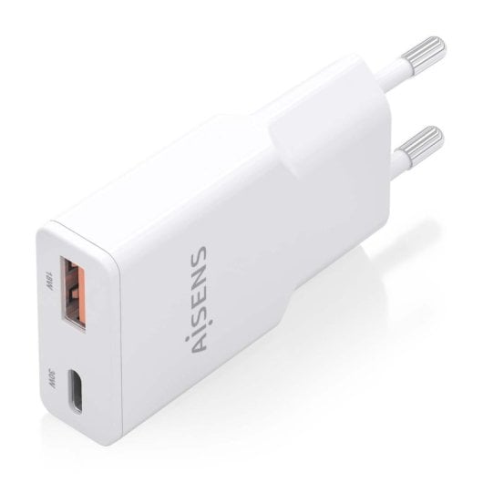 Aisens ASCH-30W2P046-W Cargador GaN Ultra Slim 30W USB-C PD3.0 QC4.0 1xUSB-A QC3.0 Blanco
