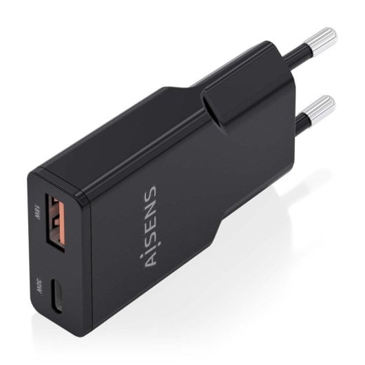 Aisens ASCH-30W2P047-BK Cargador GaN Ultra Slim 30W USB-C PD3.0 QC4.0 1xUSB-A QC3.0 Negro