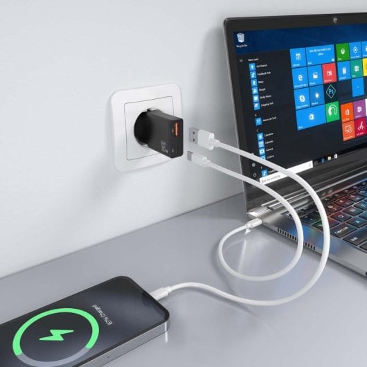 Aisens ASCH-30W2P047-BK Cargador GaN Ultra Slim 30W USB-C PD3.0 QC4.0 1xUSB-A QC3.0 Negro