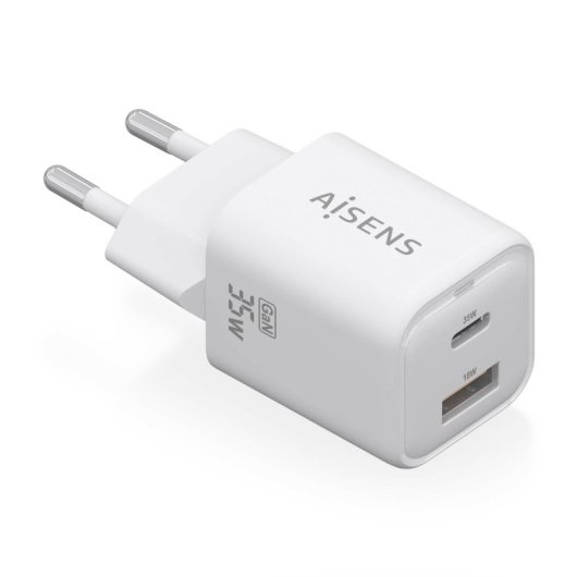 Aisens ASCH-35W2P024-W Cargador GaN 35W 1xUSB-C PD3.0 QC4.0 1xUSB-A QC3.0 Blanco