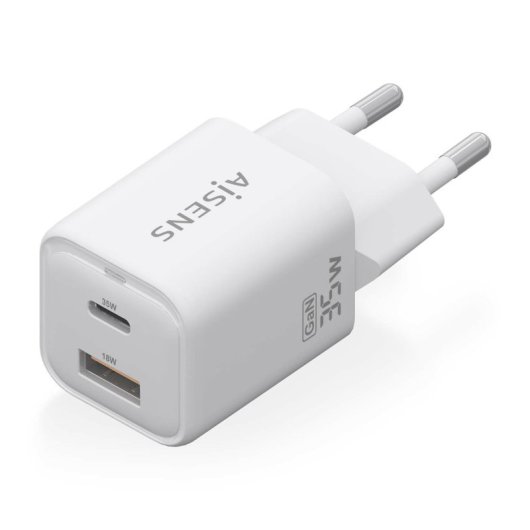 Aisens ASCH-35W2P024-W Cargador GaN 35W 1xUSB-C PD3.0 QC4.0 1xUSB-A QC3.0 Blanco