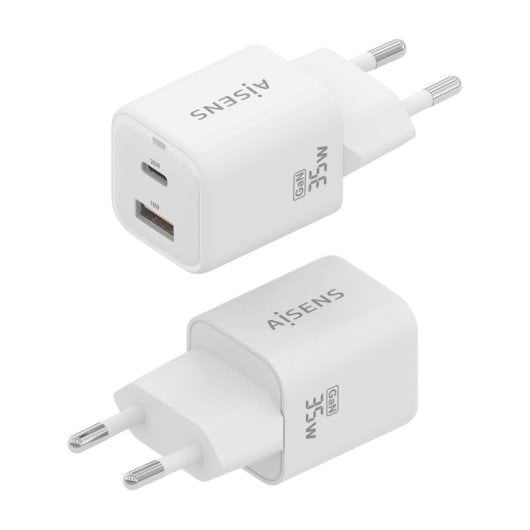 Aisens ASCH-35W2P024-W Cargador GaN 35W 1xUSB-C PD3.0 QC4.0 1xUSB-A QC3.0 Blanco