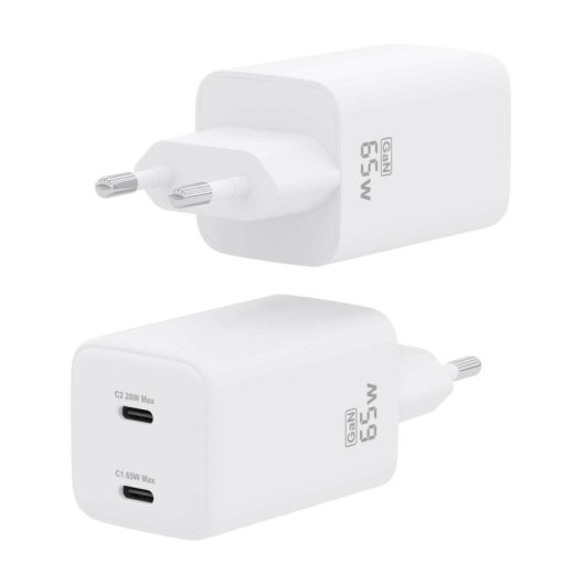 Aisens ASCH-65W2P039-W 65W GaN Ladegerät 2xUSB-C PD3.0 QC4.0 Weiß