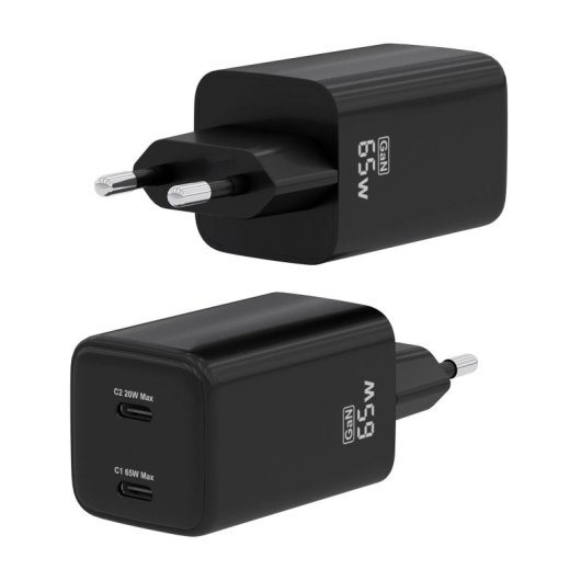 Aisens ASCH-65W2P040-BK 65W GaN Ladegerät 2xUSB-C PD3.0 QC4.0 Schwarz