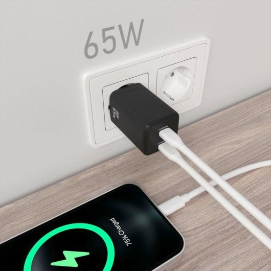 Aisens ASCH-65W2P040-BK 65W GaN Ladegerät 2xUSB-C PD3.0 QC4.0 Schwarz