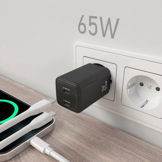 Aisens ASCH-65W2P040-BK 65W GaN Ladegerät 2xUSB-C PD3.0 QC4.0 Schwarz
