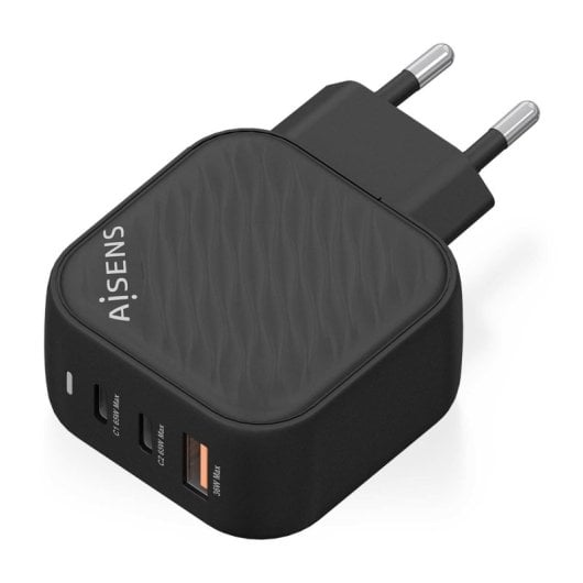 Aisens ASCH-65W3P027-BK Carregador GaN 65W 2xUSB-C PD3.0 QC4.0 1xUSB-A QC3.0 Preto
