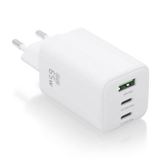 Aisens ASCH-65W3P041-W Cargador GaN 65W 2xUSB-C PD3.0 QC4.0 1xUSB-A QC3.0 Blanco