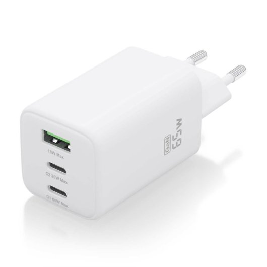 Aisens ASCH-65W3P041-W Cargador GaN 65W 2xUSB-C PD3.0 QC4.0 1xUSB-A QC3.0 Blanco