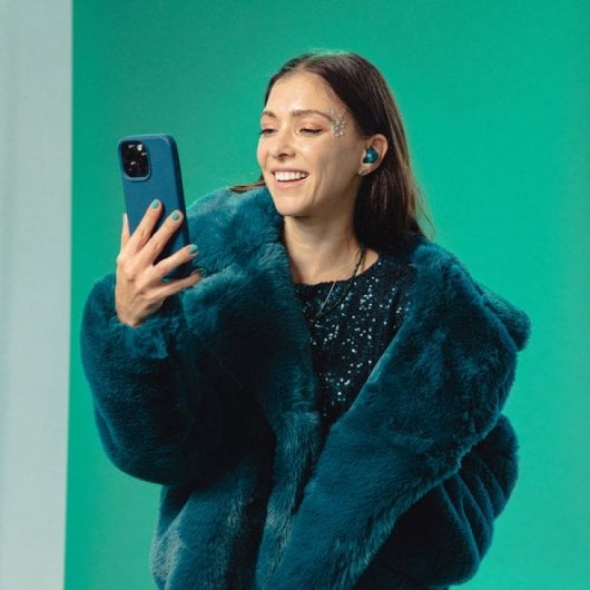 JLab Go Pop ANC Auriculares Bluetooth TWS con Cancelación Activa de Ruido Verde Azulado Transparente